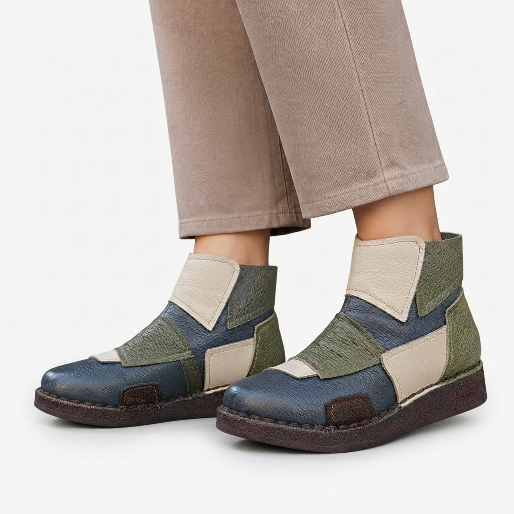 Women's Charming Colour Block Leather Ankle Boots