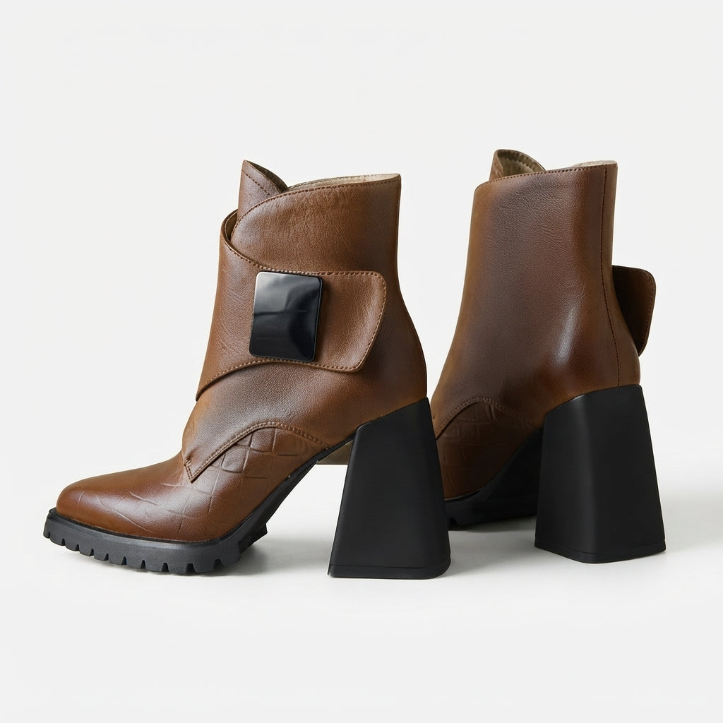 Women's Polished Pointed Toe Heeled Ankle Boots