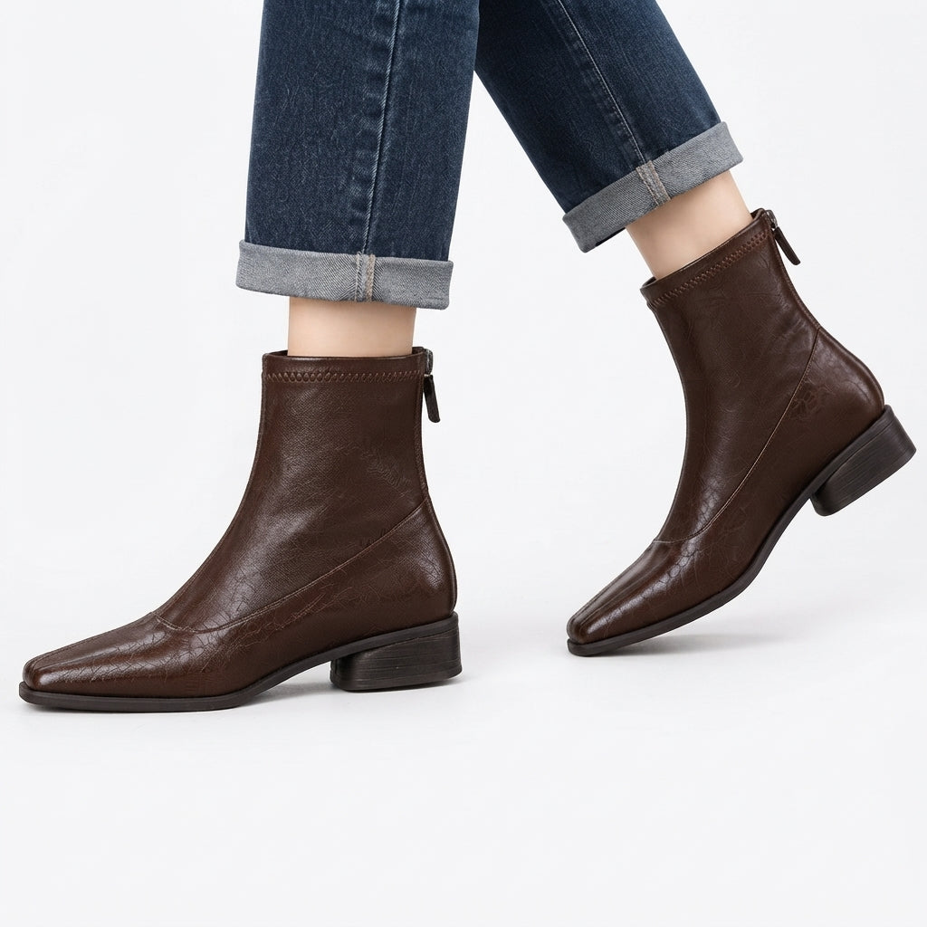 Women's Elegant Square Toe Heeled Ankle Boots