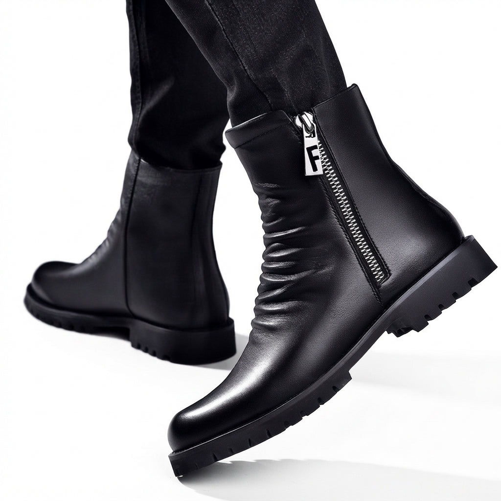 Men's Polished Slouch Leather Boots
