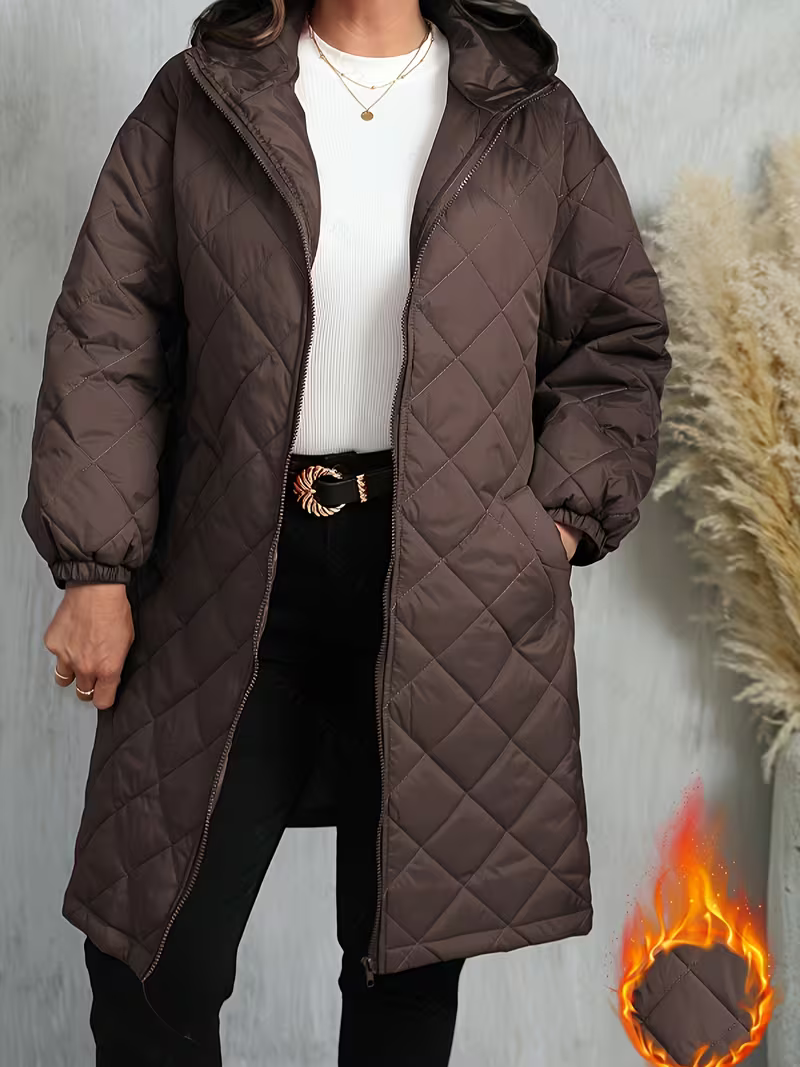 Women's Cosy Quilted Hooded Longline Coat