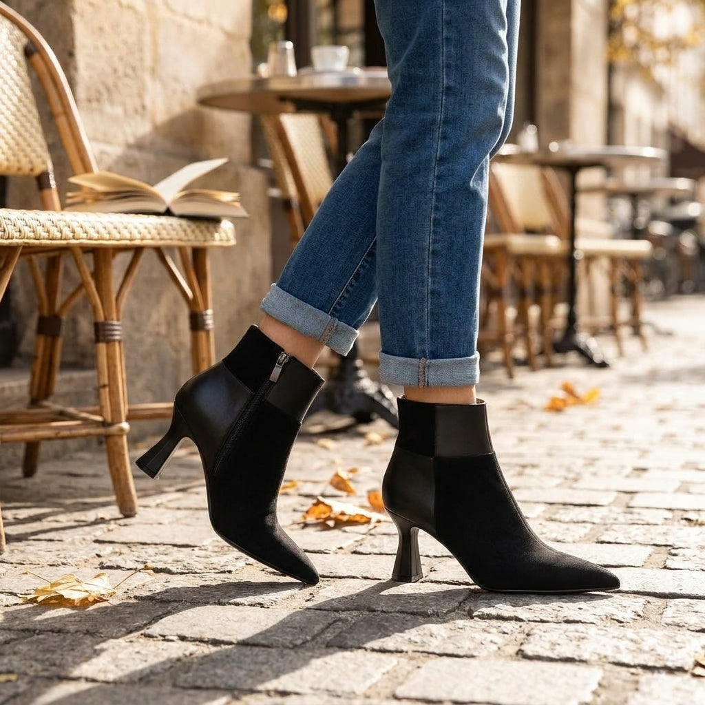 Women's Polished Pointed Toe Heeled Ankle Boots