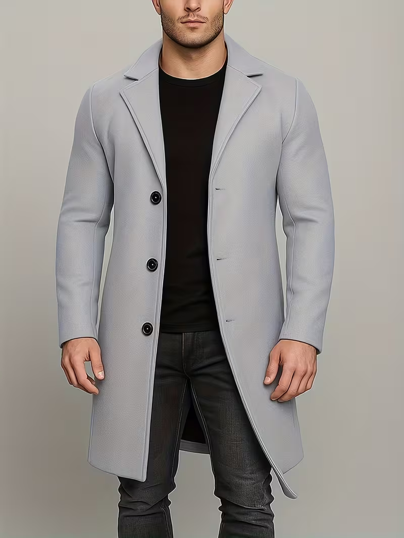 Men's Classic Single-Breasted Longline Overcoat