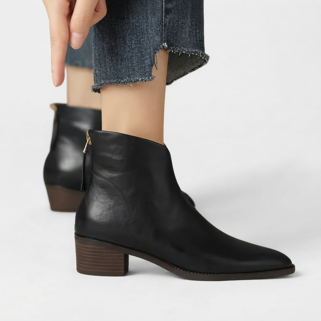 Women's Elegant Pointed Toe Leather Ankle Boots