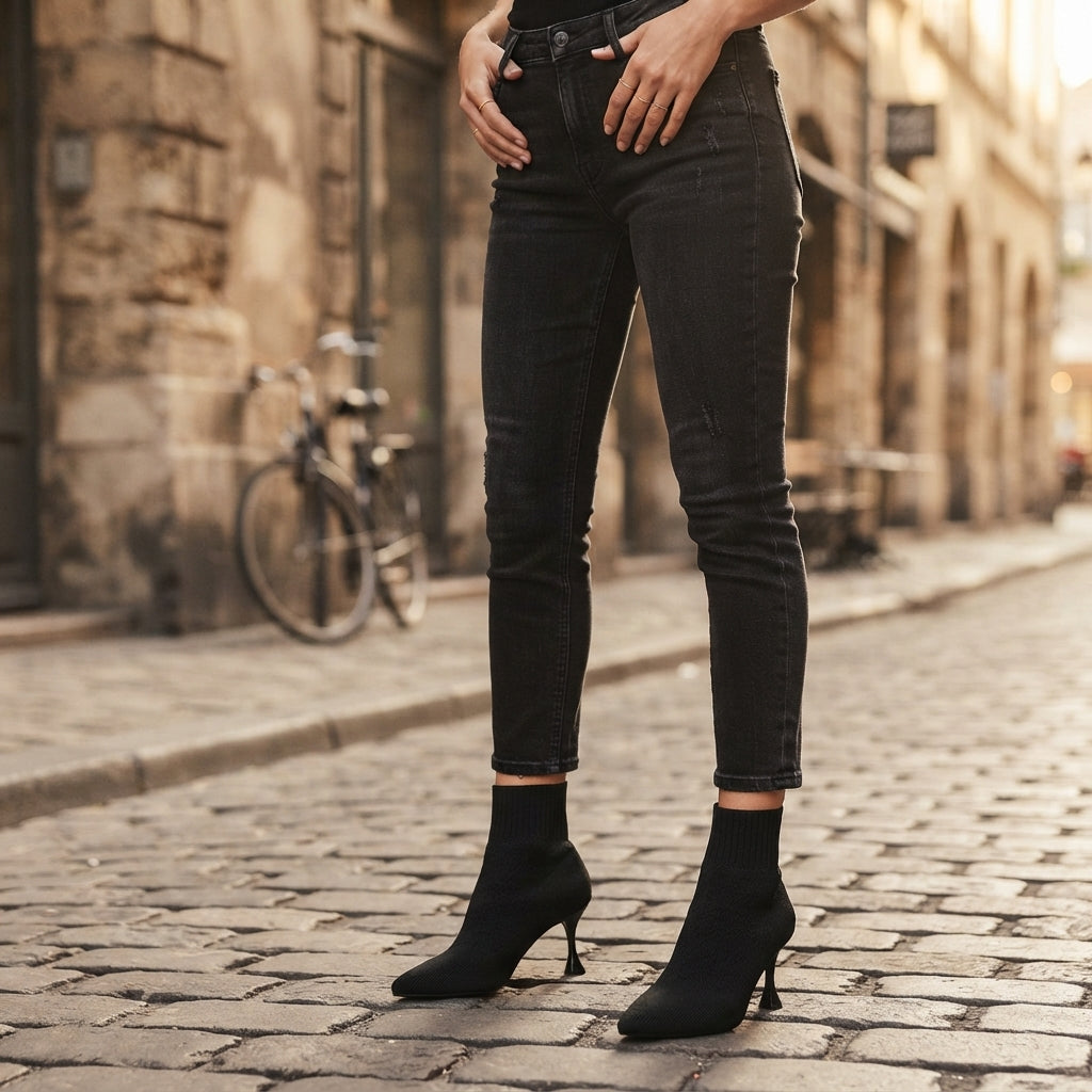 Women's Elegant Pointed Toe Kitten Heel Sock Boots