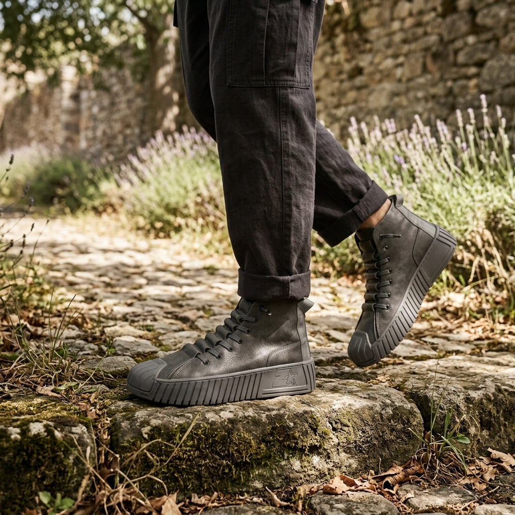 Men's Rugged Leather High-Top Trainers