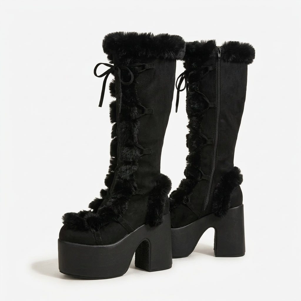 Women's Platform Knee High Suede Boots