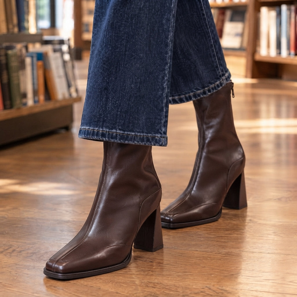 Women's Elegant Square Toe Heeled Ankle Boots