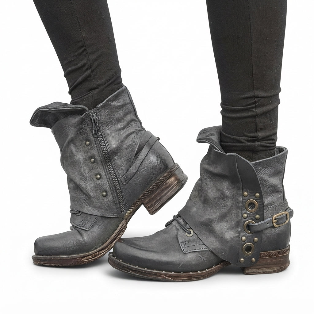 Women's Slouch Leather Biker Boots