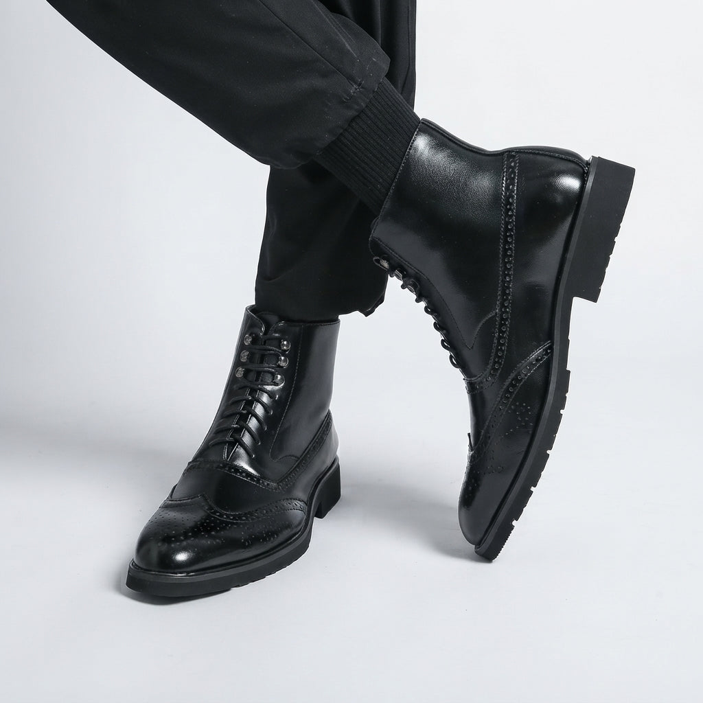 Men's Leather Brogue Ankle Boots