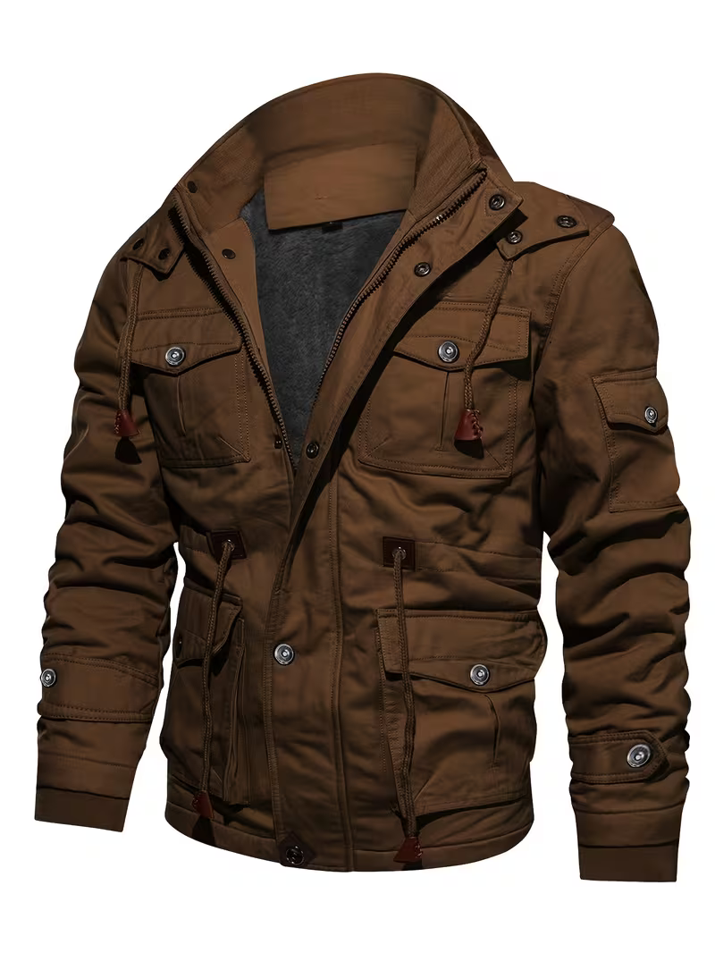 Men's Rugged Hooded Fleece-Lined Cargo Jacket