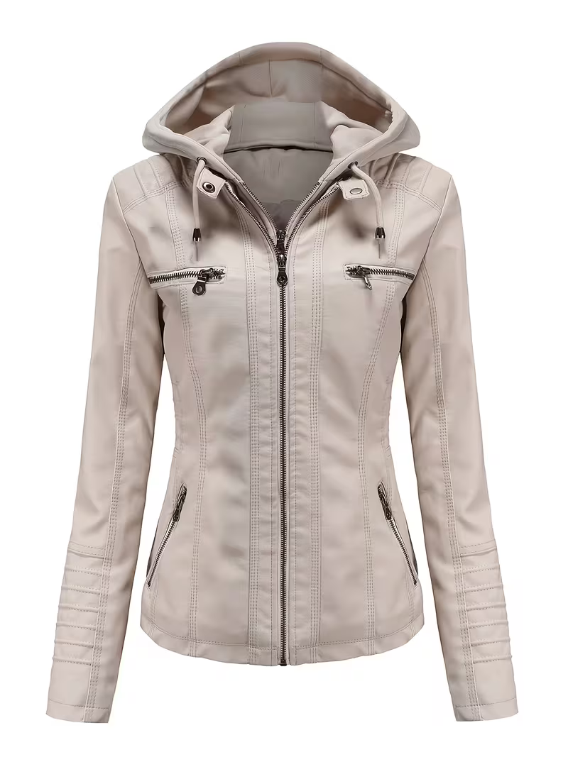 Women's Sleek Hooded Faux Leather Moto Jacket