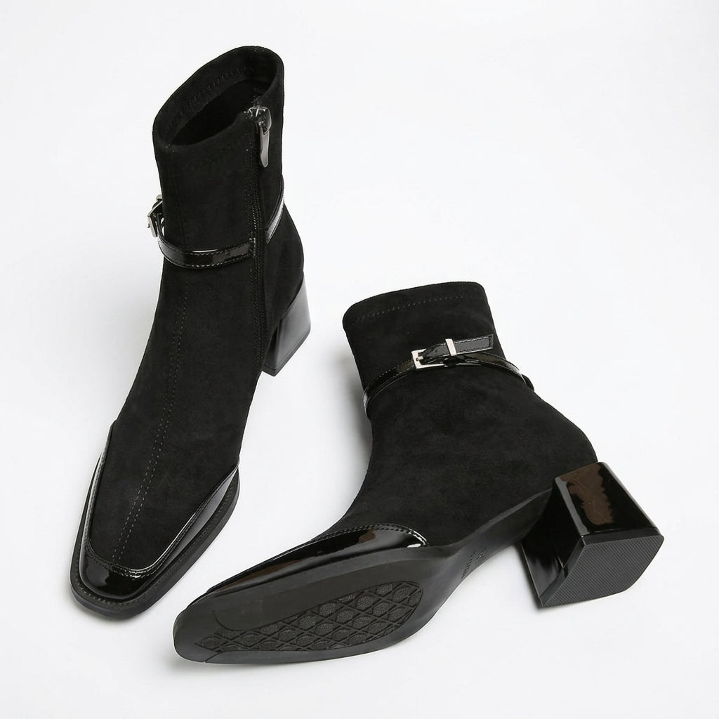 Women's Polished Suede Heeled Ankle Boots