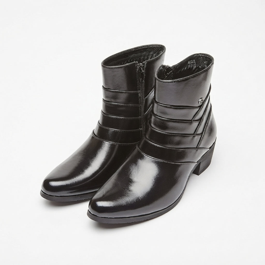Men's Refined Leather Heeled Ankle Boots