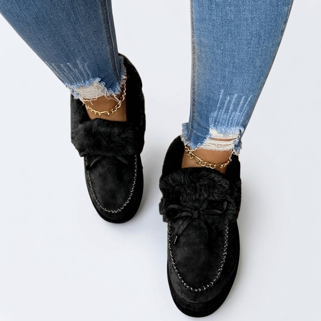 Women's Cosy Faux-Fur Trim Platform Moccasins