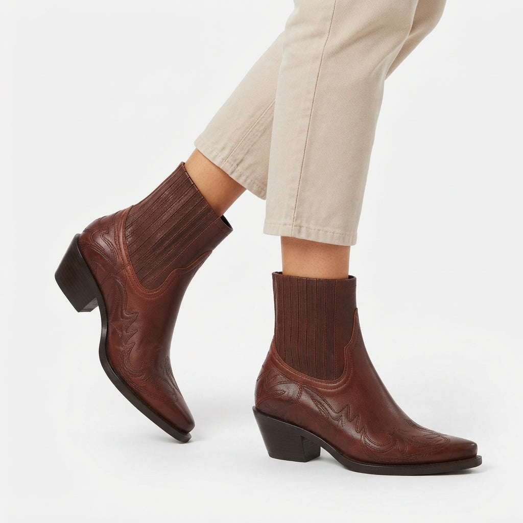 Women's Leather Cowboy Ankle Boots