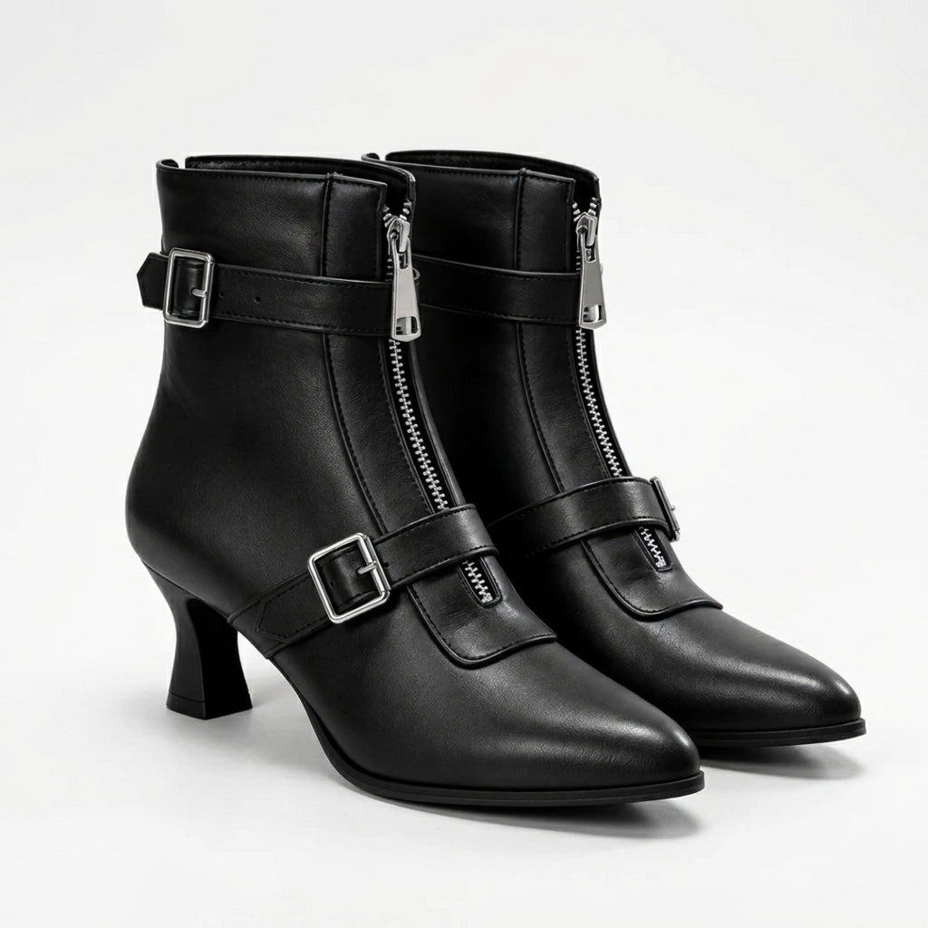 Women's Polished Kitten Heel Pointed Toe Boots