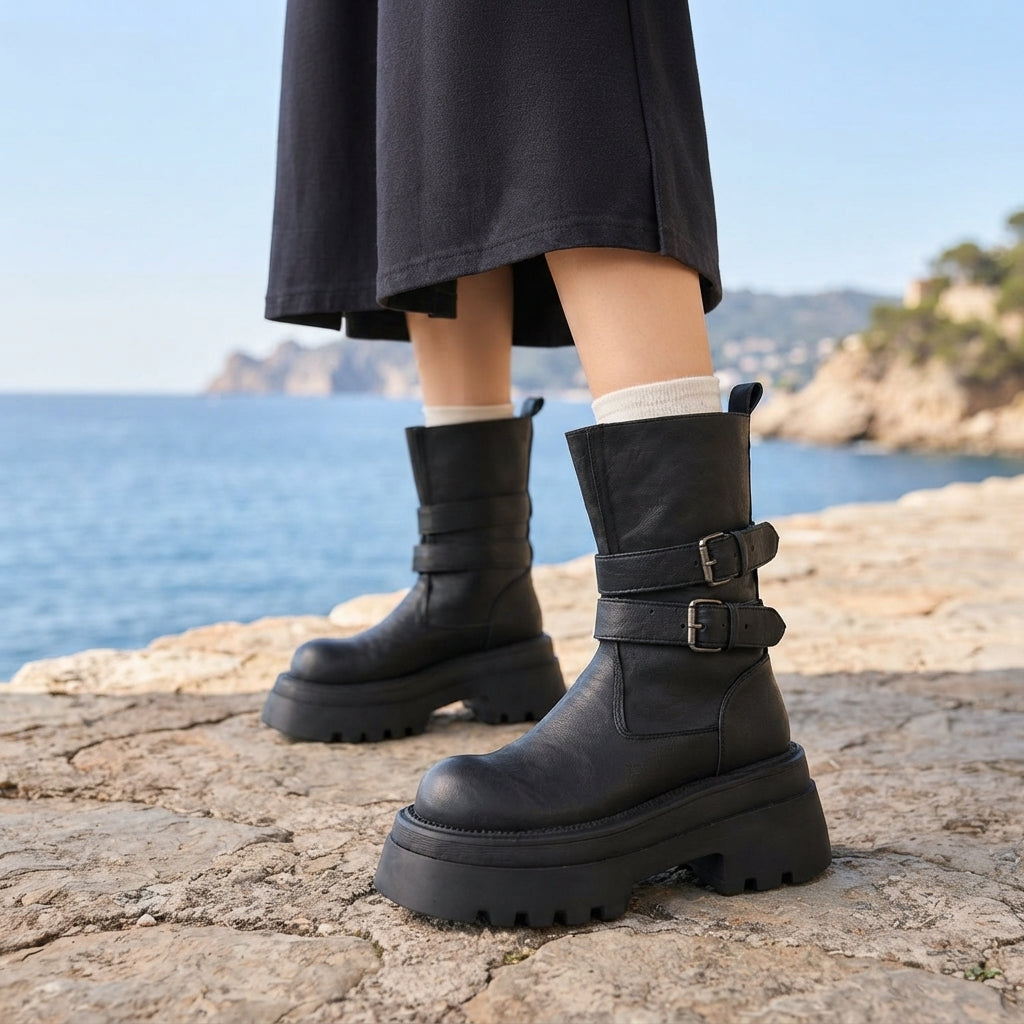 Women's Chic Platform Biker Boots