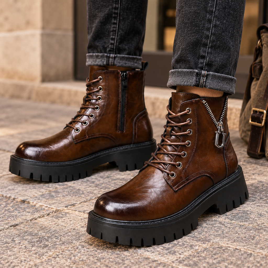 Men's Rugged Leather Combat Boots