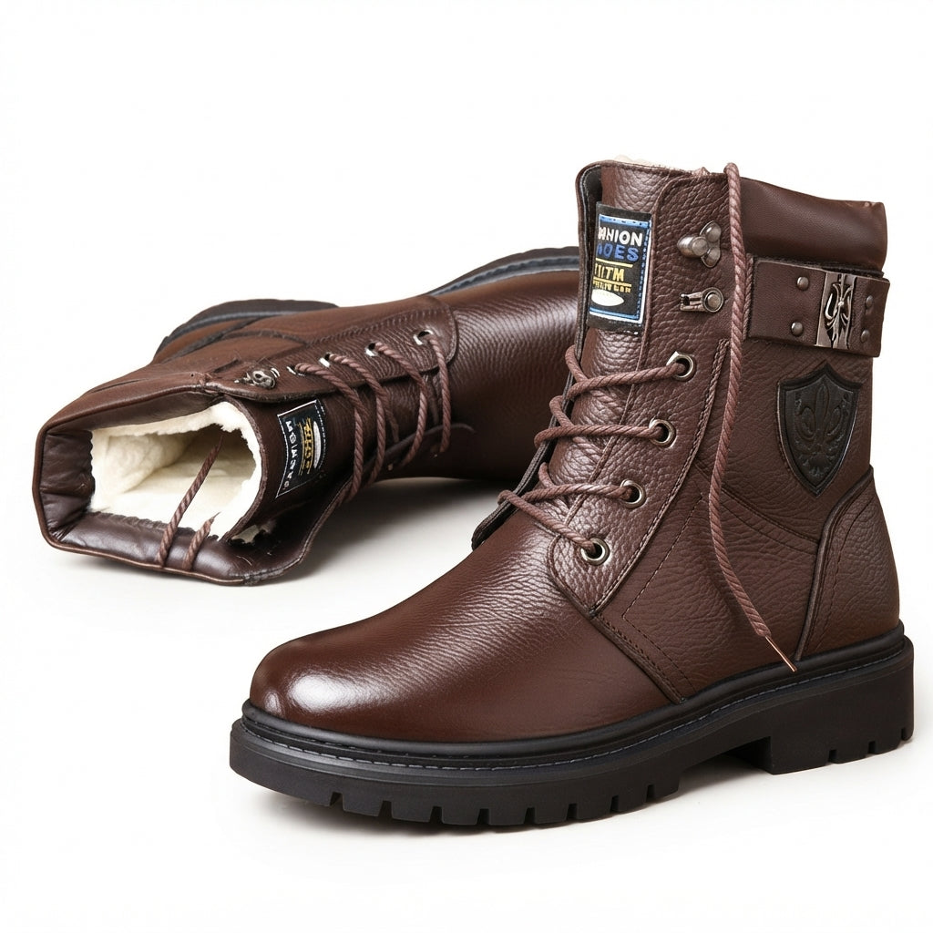Men's Cosy Leather Combat Boots