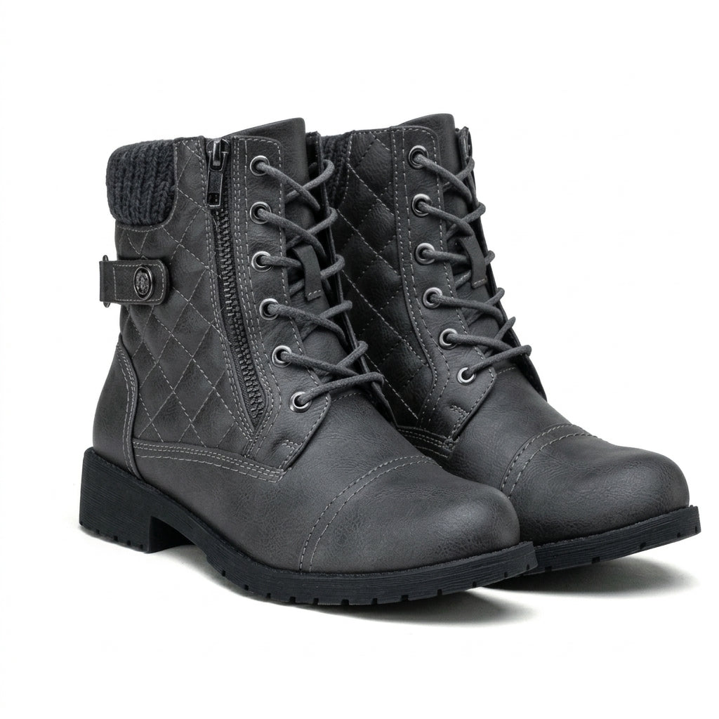 Women's Charming Leather Combat Boots
