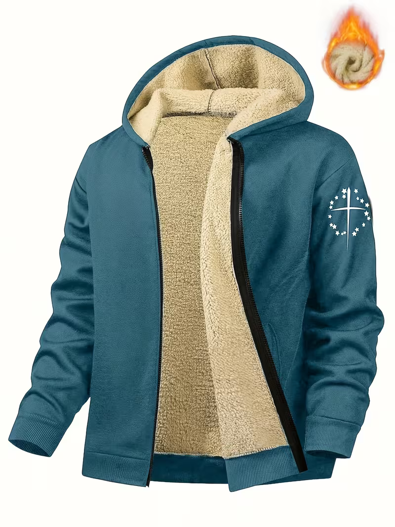 Men's Cosy Sherpa-Lined Hooded Fleece Jacket