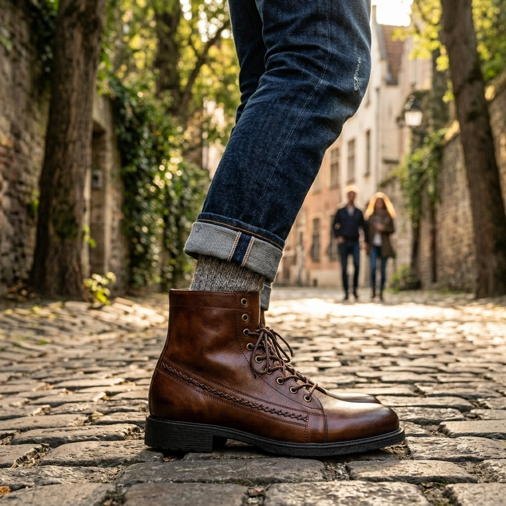 Men's Polished Leather Ankle Boots