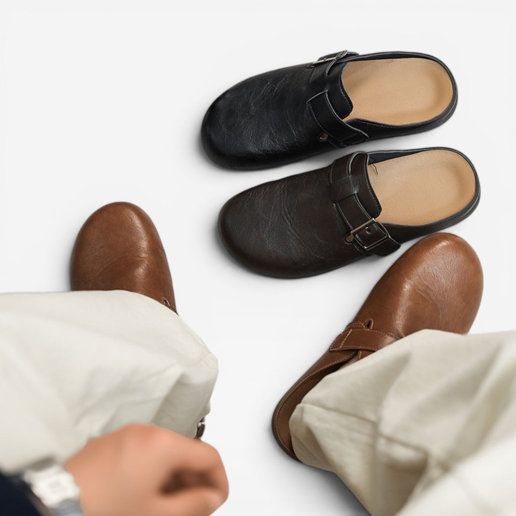 Sabots en cuir pour hommes – Mules d'été décontractées à enfiler avec bride à boucle