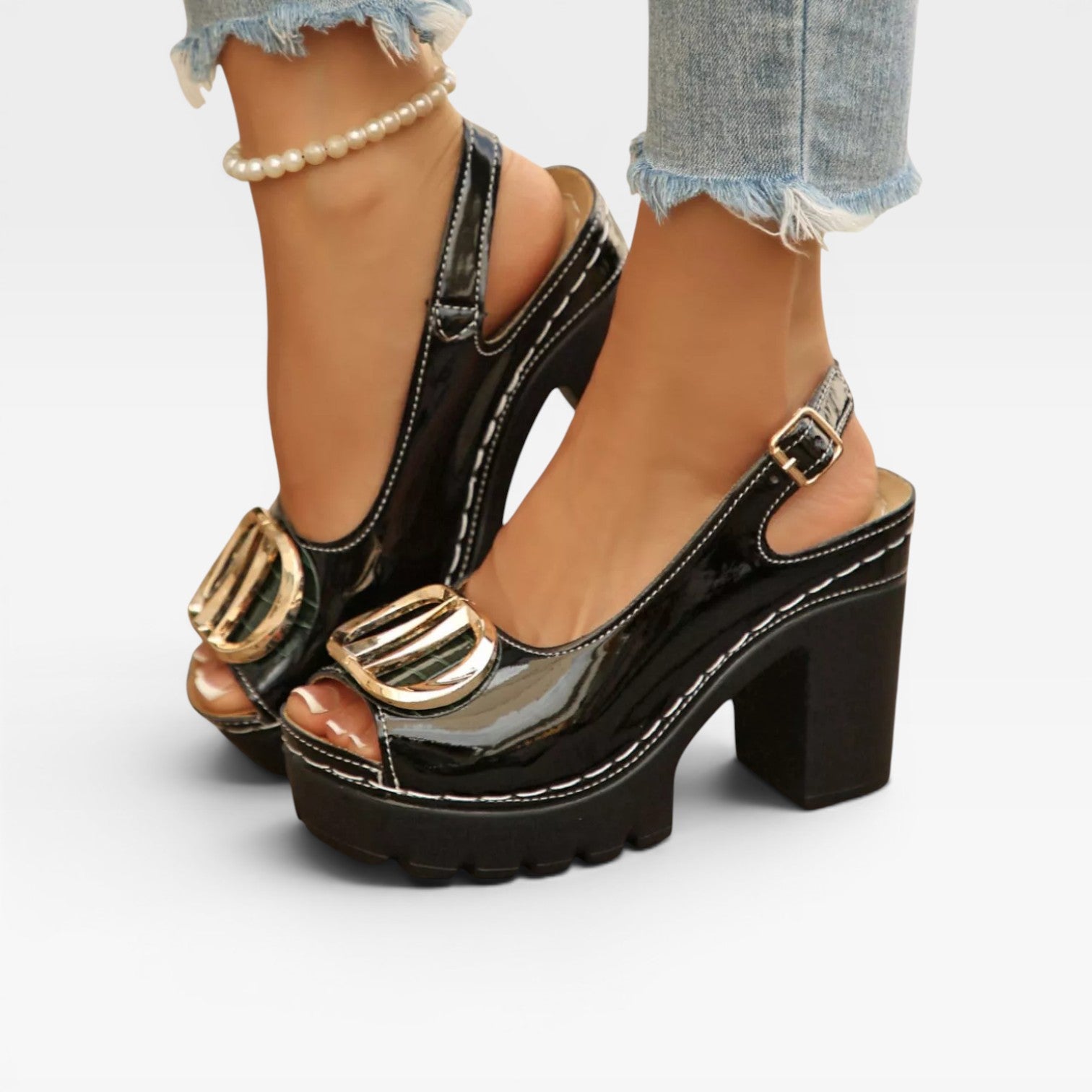 Women's Chunky Platform Heels – Peep Toe Buckle Block Heel Sandals for Special Occasions