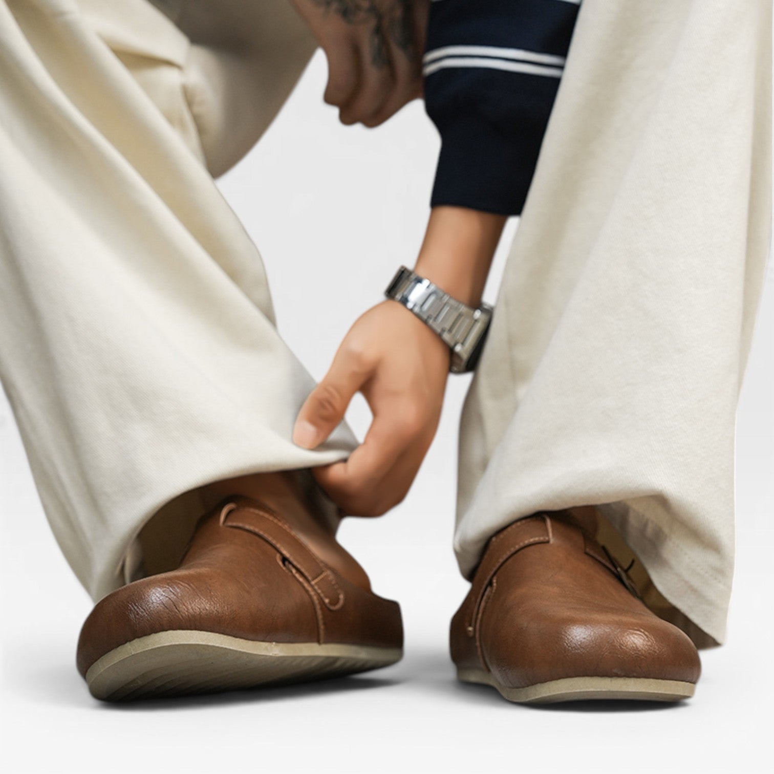 Sabots en cuir pour hommes – Mules d'été décontractées à enfiler avec bride à boucle
