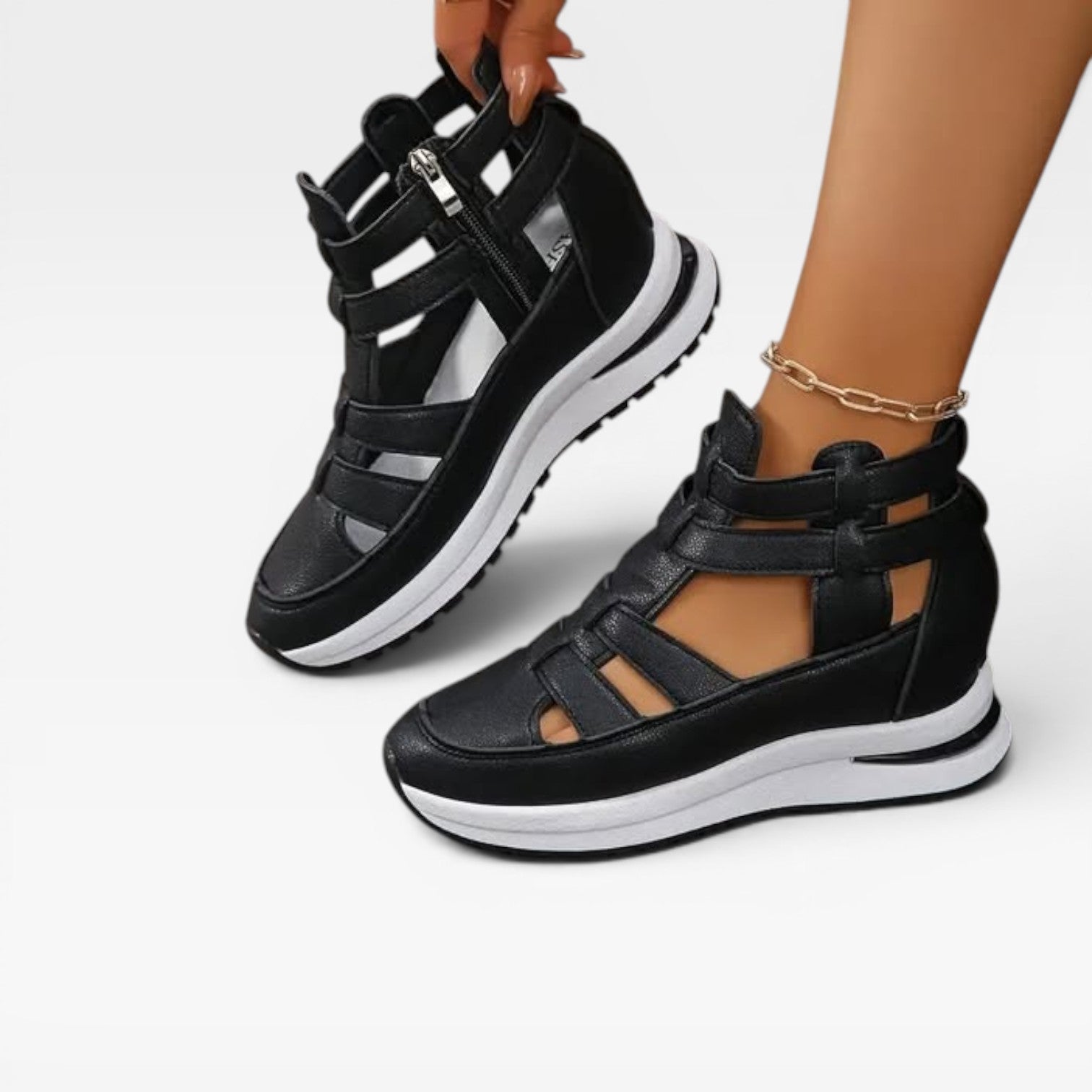 Women's Platform Wedge Sandals – Cut Out Strap High Top Sneakers