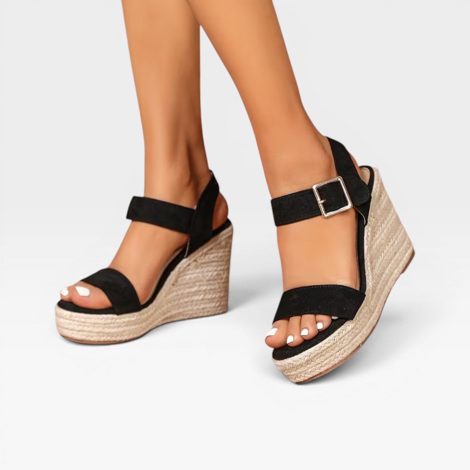 Sandales compensées espadrilles pour femmes – Style plateforme à bout ouvert avec bride à la cheville
