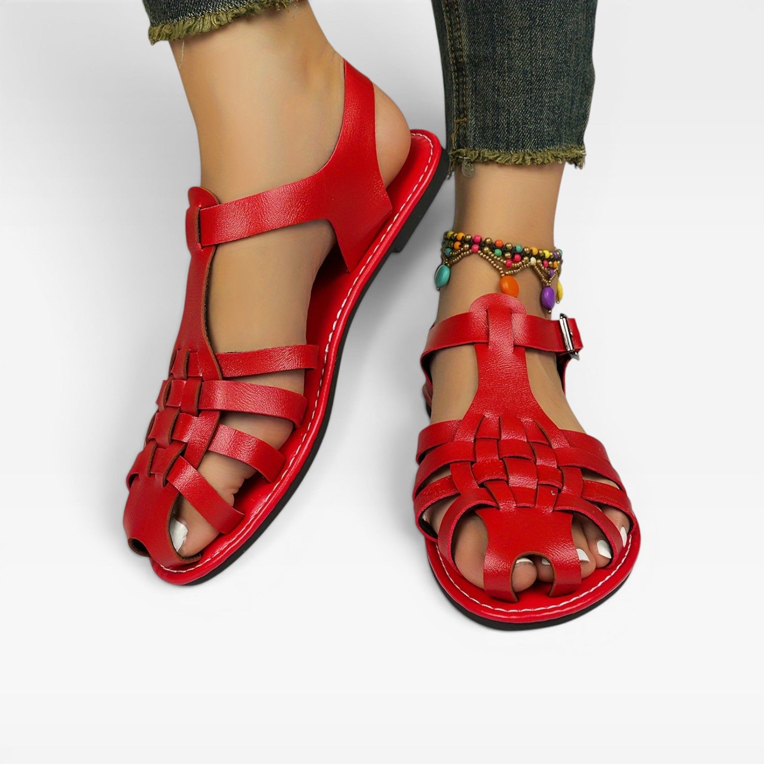 Women's Boho Fisherman Sandals – Woven Closed Toe Flat Summer Style