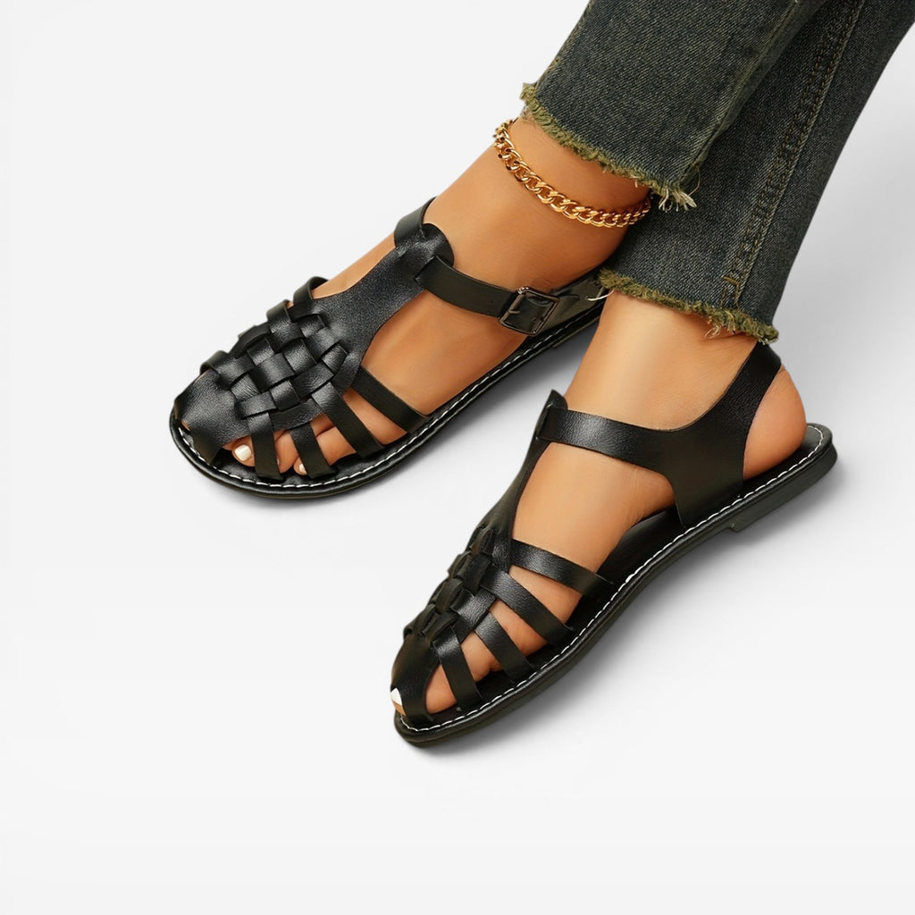 Women's Boho Fisherman Sandals – Woven Closed Toe Flat Summer Style