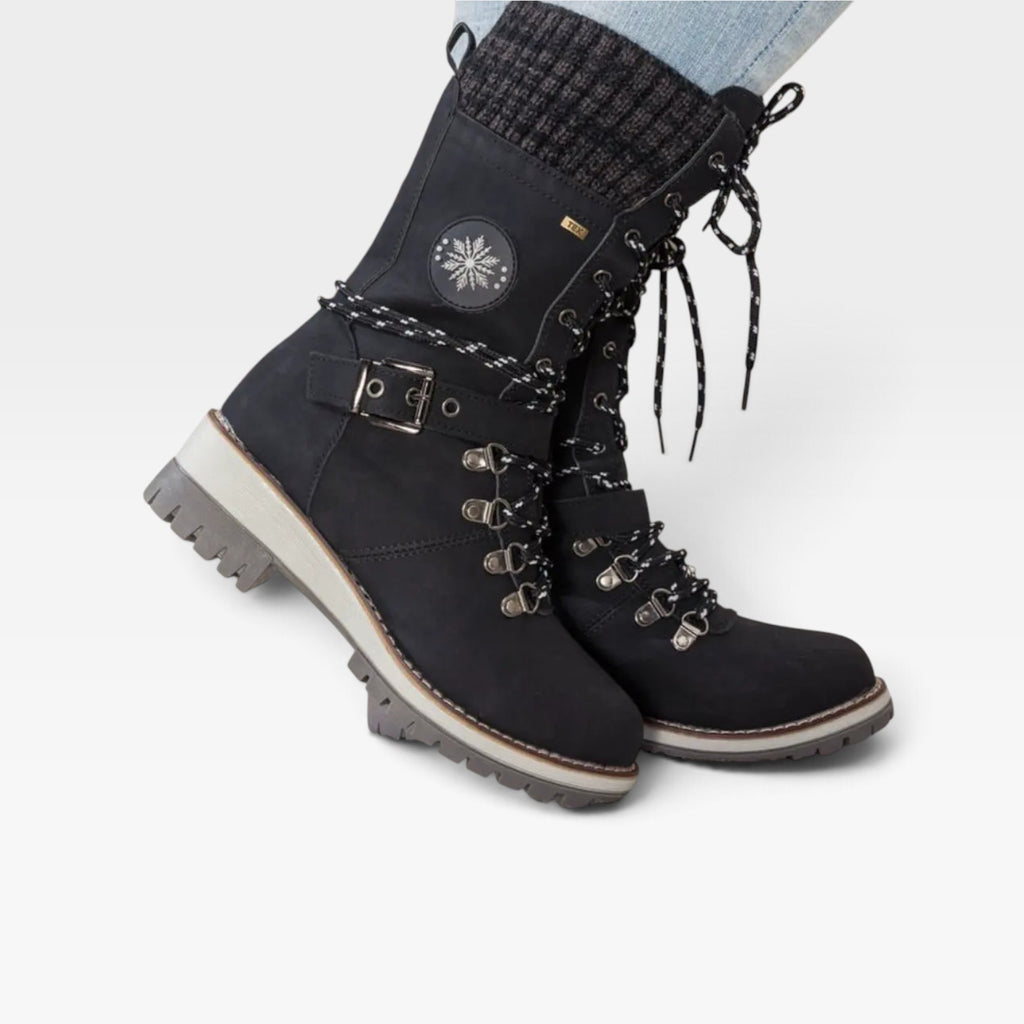 Women's Knit Cuff Snow Boots – Lace Up Buckle Winter Boots