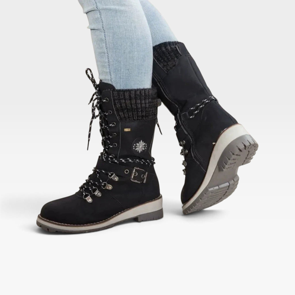 Women's Knit Cuff Snow Boots – Lace Up Buckle Winter Boots
