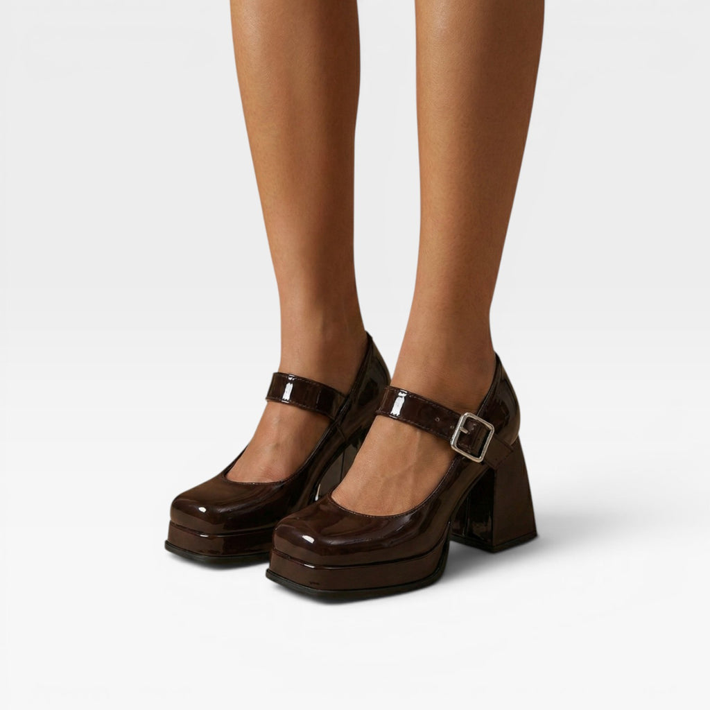 Women's Patent Mary Jane Platform Heels – Elegant Block Heel Pumps for Special Occasions