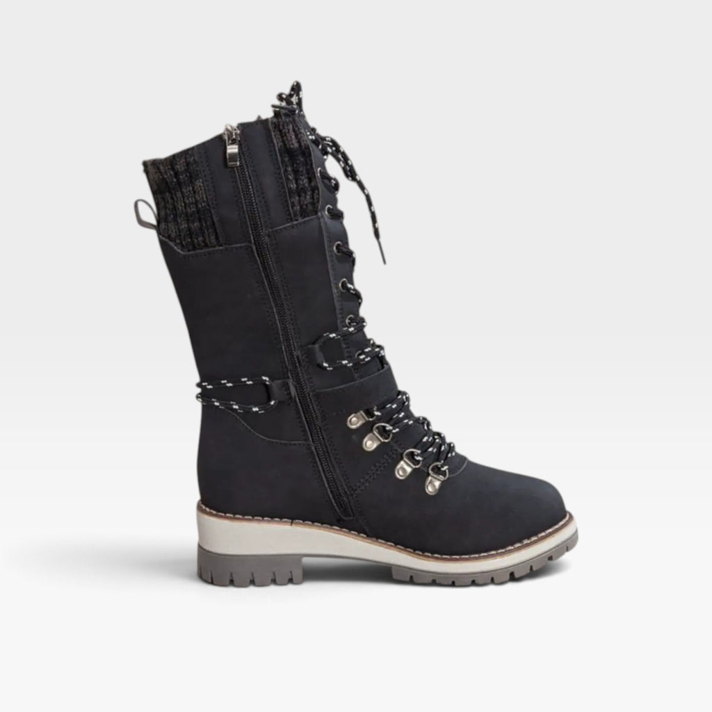 Women's Knit Cuff Snow Boots – Lace Up Buckle Winter Boots