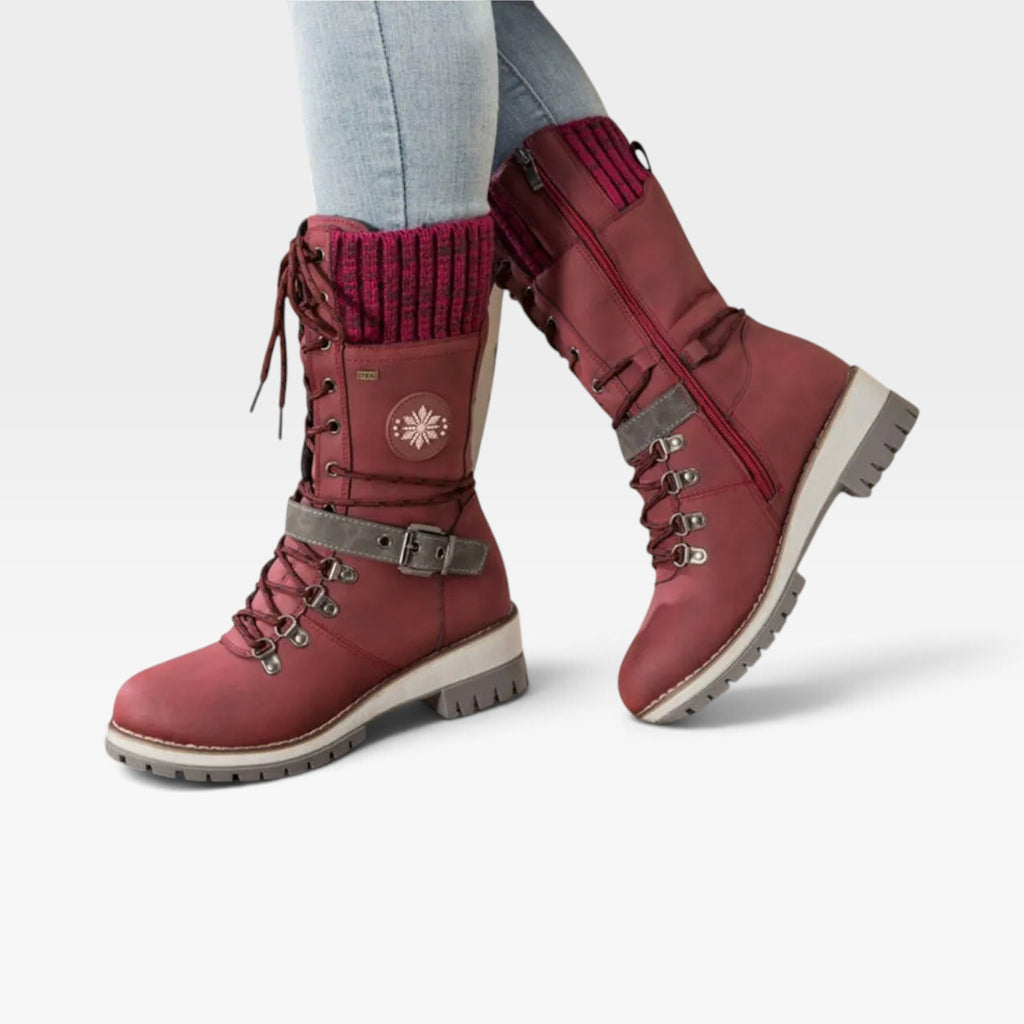 Women's Knit Cuff Snow Boots – Lace Up Buckle Winter Boots