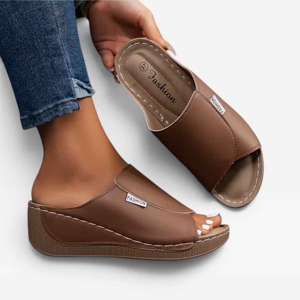 Women's Cushioned Wedge Slide Sandals – Comfortable Open Toe Summer Slides