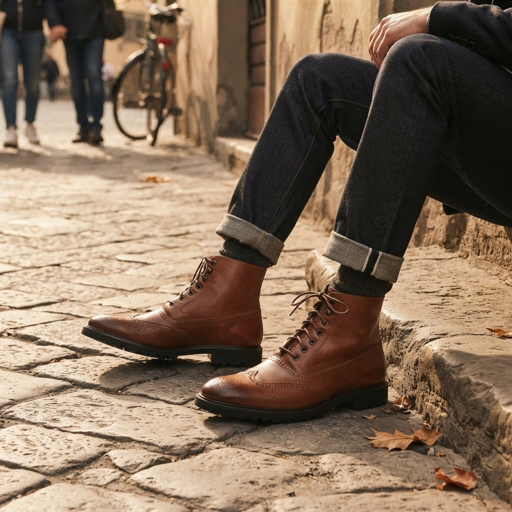 Men's Leather Brogue Ankle Boots
