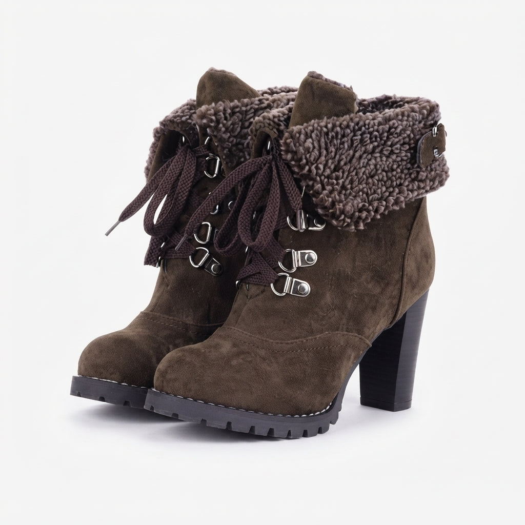 Women's Charming Fur-Trimmed Heeled Ankle Boots