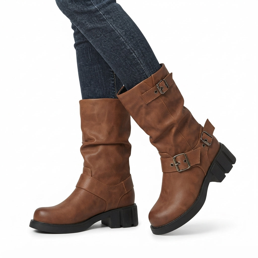 Women's Relaxed Heeled Biker Boots