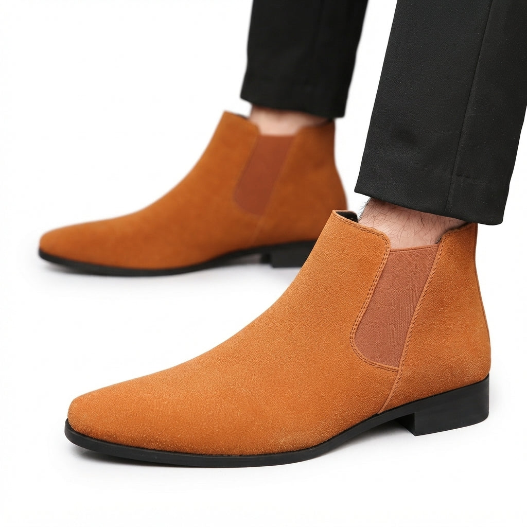 Men's Refined Pointed Toe Suede Chelsea Boots