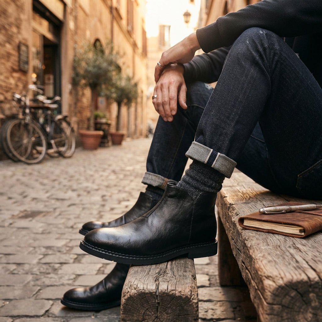 Men's Polished Leather Chelsea Boots