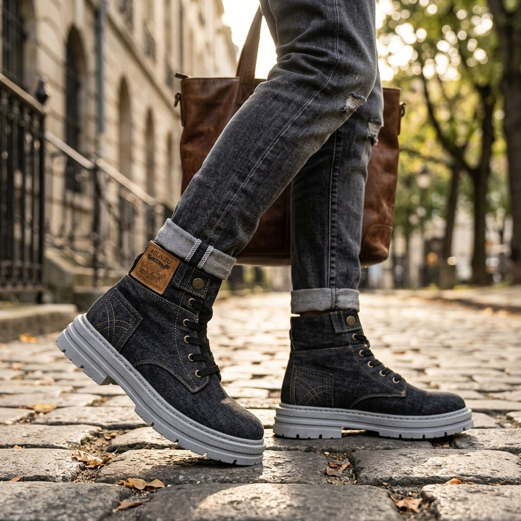 Men's Denim Combat Boots