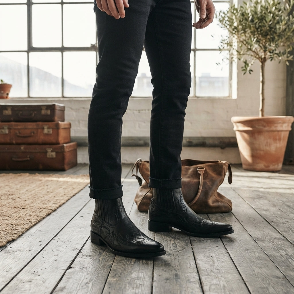 Men's Leather Cowboy Ankle Boots