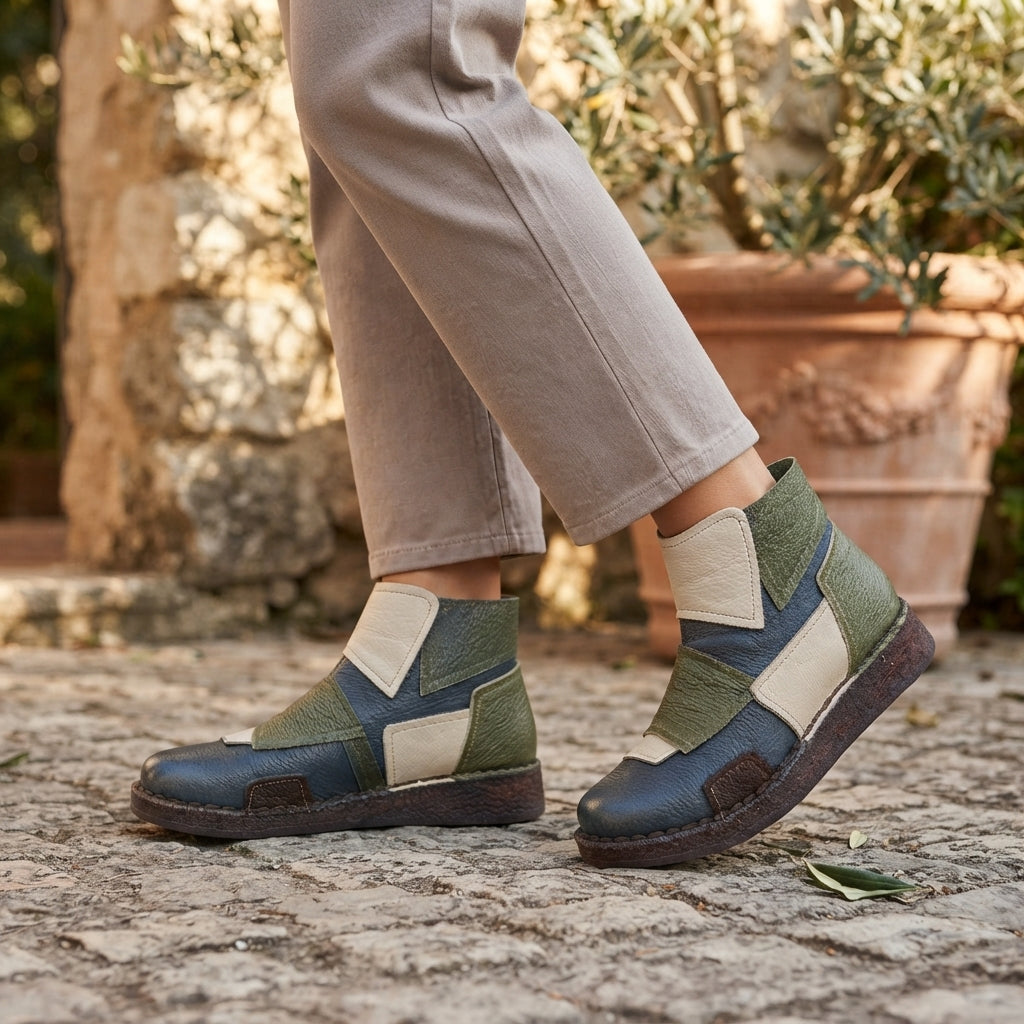 Women's Charming Colour Block Leather Ankle Boots
