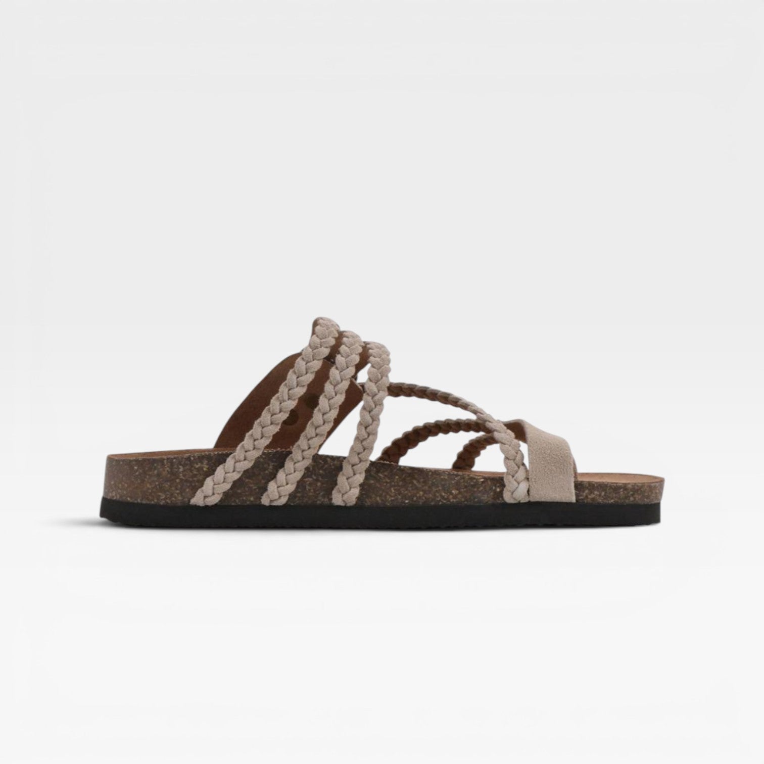 Women's Braided Strap Cork Sandals – Cushioned Footbed Slip On Sandals