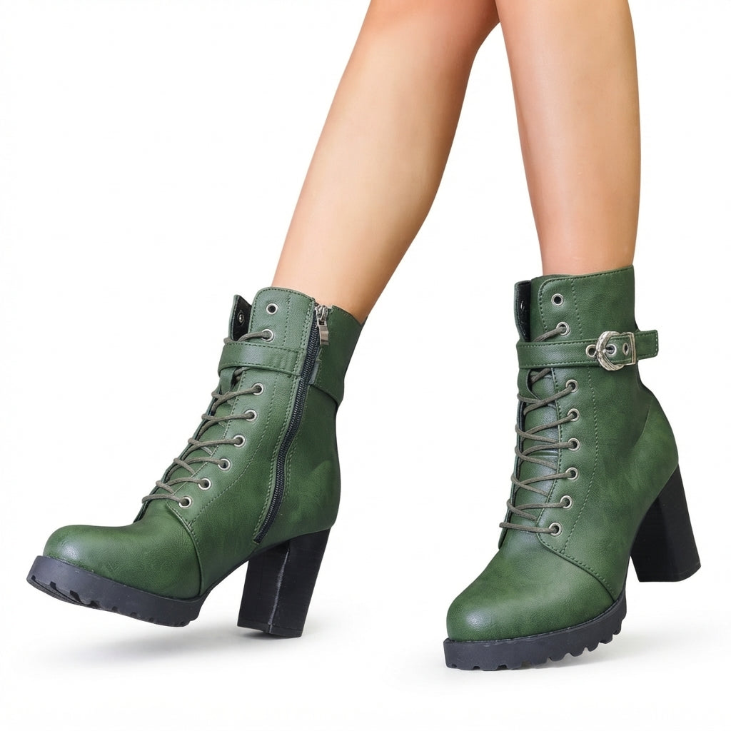 Women's Chic Heeled Combat Ankle Boots